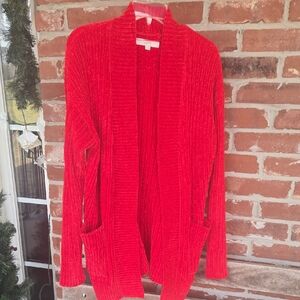 Loft Red Open Front Pocket Cardigan